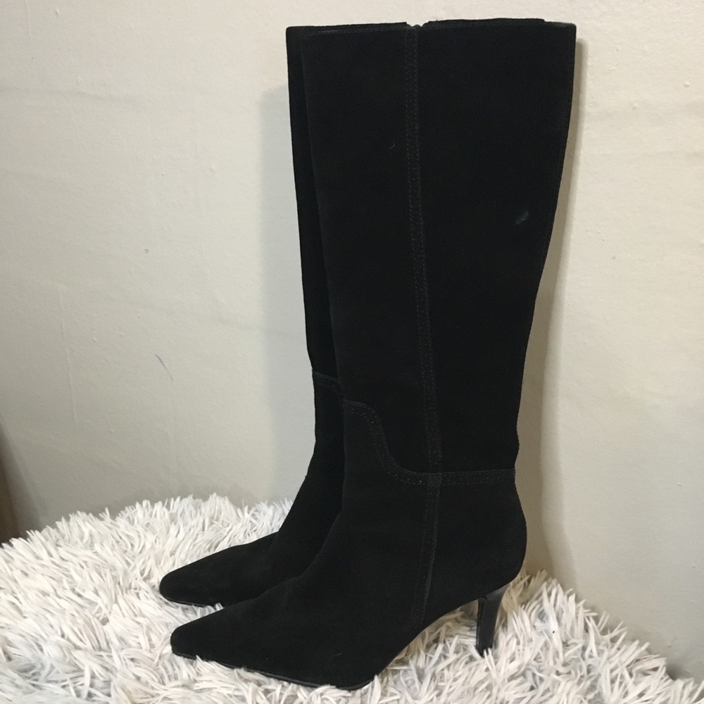 CHAPS leather and wool 3” knee high boots EUC